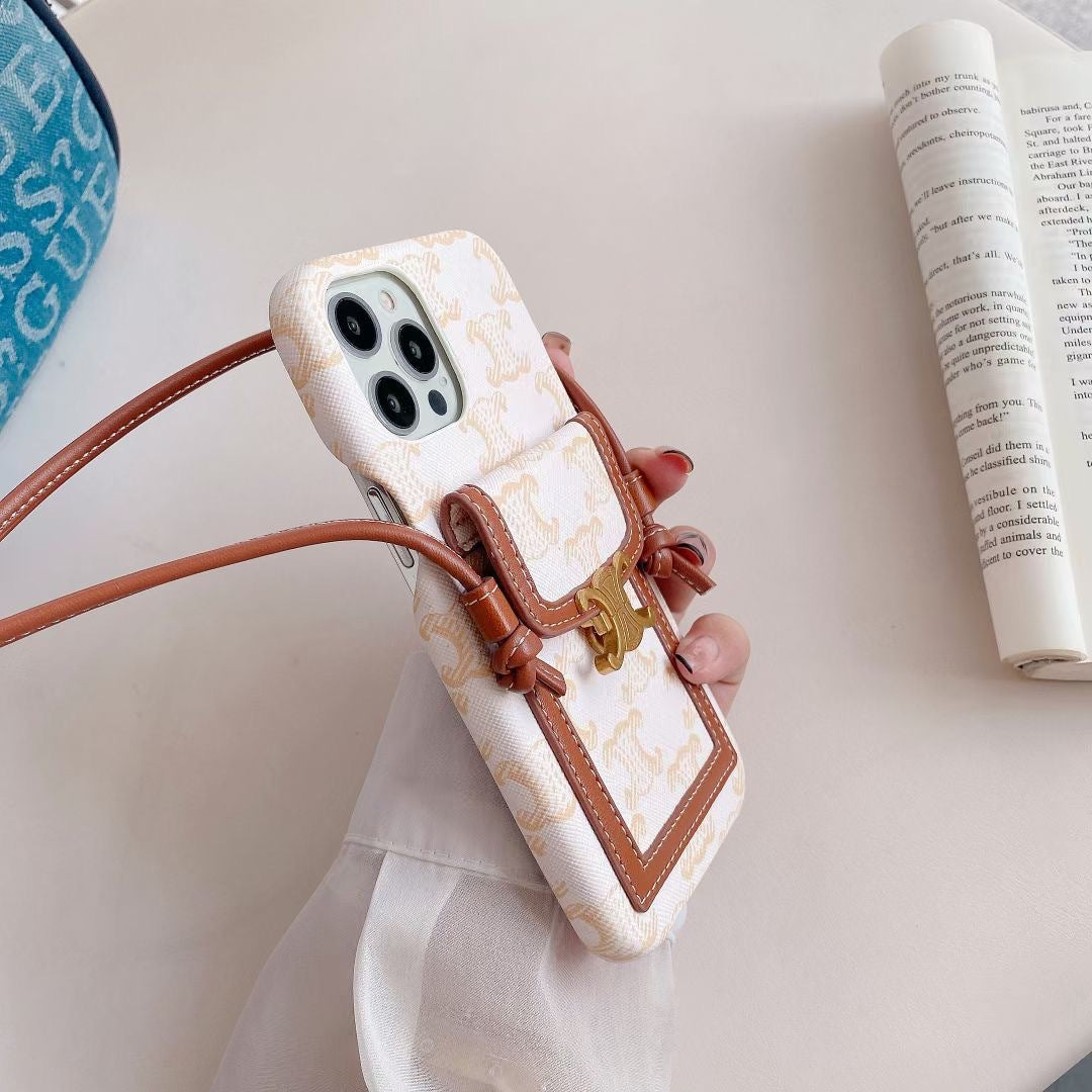 White Celine iPhone Case With Card Holder