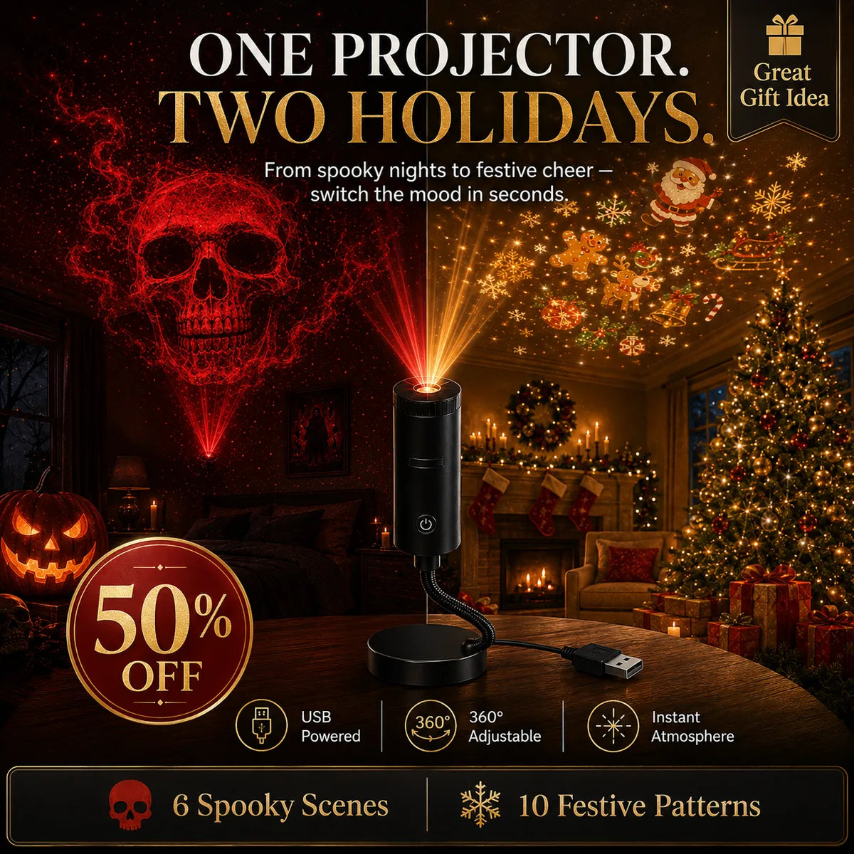 🎄👻 ✨ 60,000+ Sold — Plug & Play HD Holiday Projector for Christmas & Halloween Decor — image 1