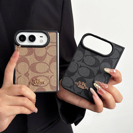 Monogram Leather iPhone Case with Metal Logo Accent