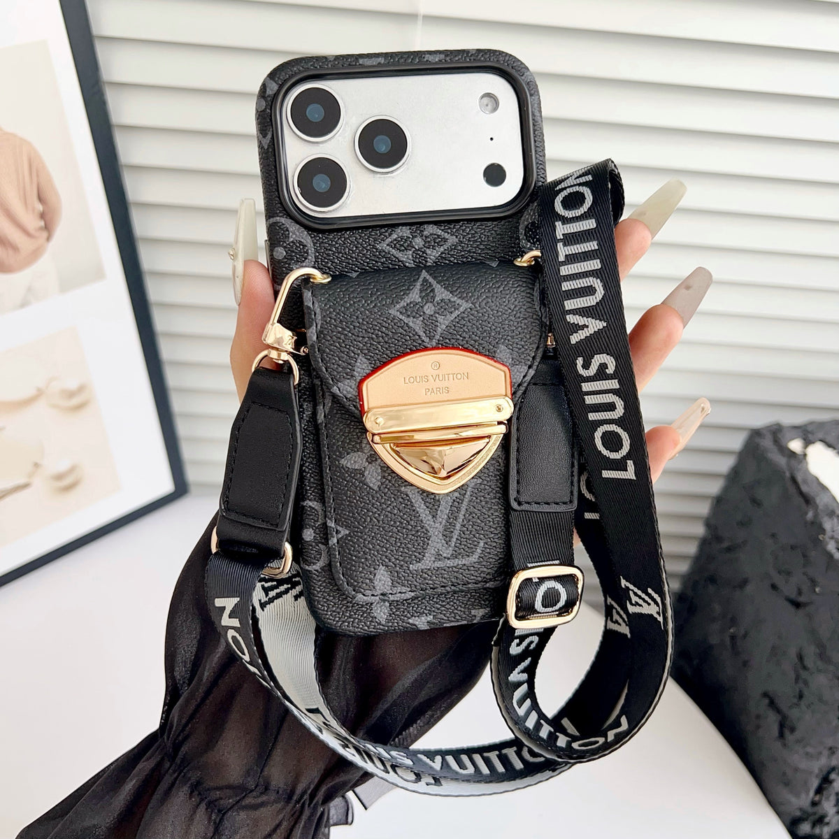 Luxury Crossbody iPhone Case with Card Pocket & Detachable Strap